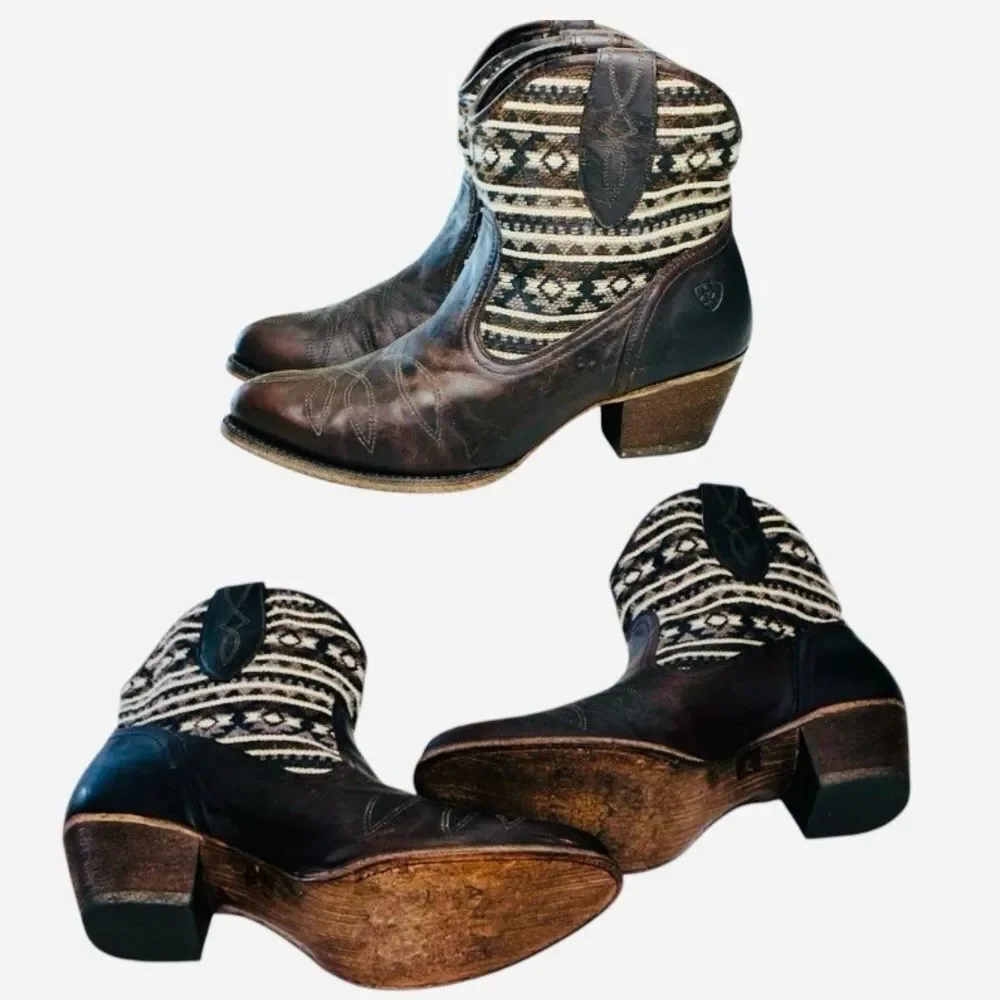 Ariat Meadow Western Ankle Boots Womens 11B Brown Leather Aztec Ankle Boots EUC - Picture 4 of 15